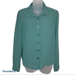 Mine Green Lace Collared Button Up Blouse Size Medium